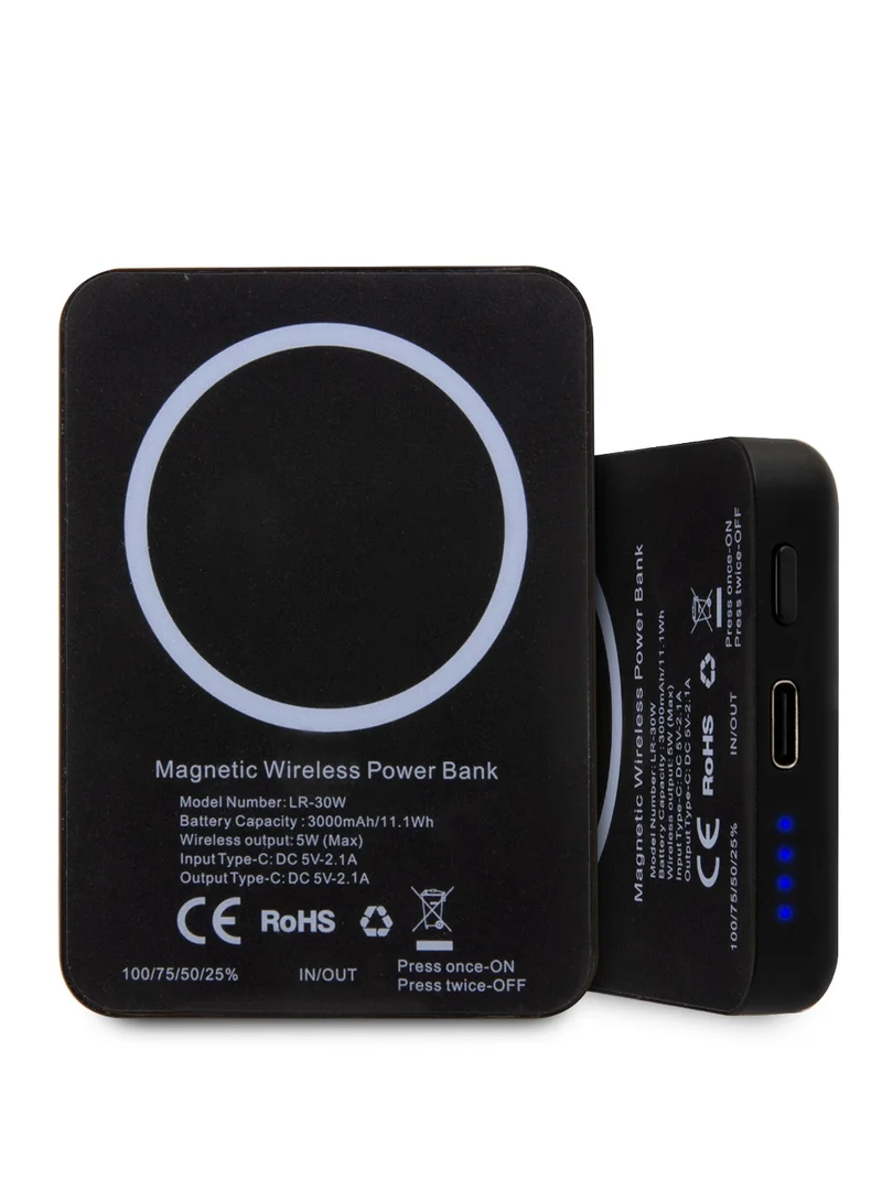 Karl Lagerfeld 3000mAh MagSafe Power Bank with IKonik Outline Net NFT / Type-C & Wireless Output / Compact / Portable - Black