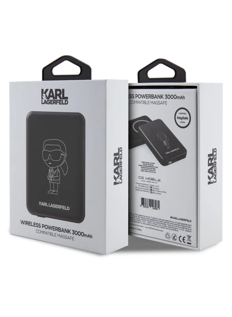Karl Lagerfeld 3000mAh MagSafe Power Bank with IKonik Outline Net NFT / Type-C & Wireless Output / Compact / Portable - Black