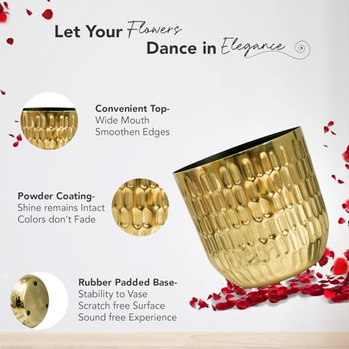 Ekhasa Nostrae by Ekhasa Gold Metal Planter for Indoor Plants | Decorative Metal Pot for Home Decor | Elegant Golden Planter & Metal Flower Pot | Designer Brass-Look Planter for Living Room & Tabletop - Image 4