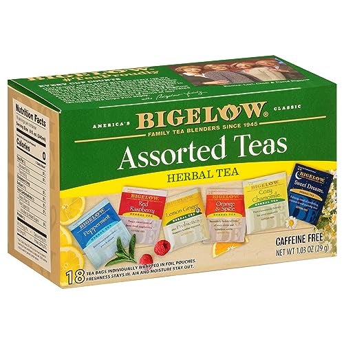 Bigelow Tea Assorted Herbal Tea Variety Caffeine Free Tea with Mint Lemon Chamomile Orange or Herbal Teas 18 Count Box Pack of 6 108 Total Tea Bags Packaging and Flavor Assortment May Vary - Image 1