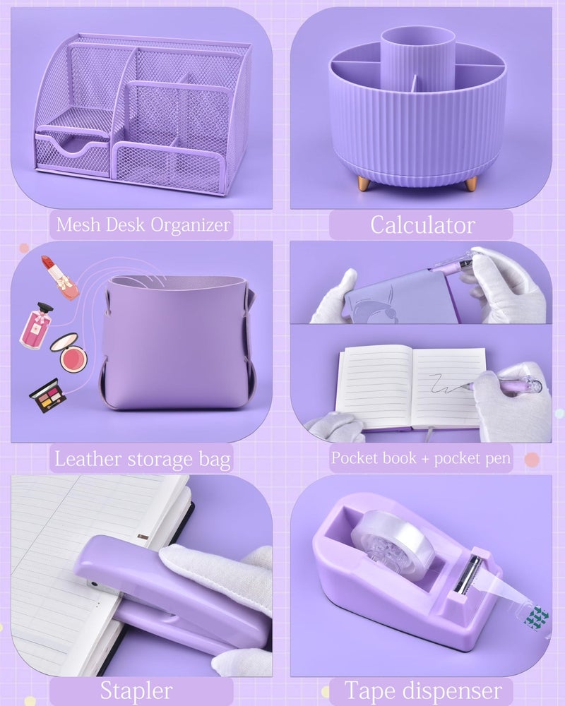 Vamrak Purple Desk Accessories and Organizers with Desk Organizer and 360Rotating Pen Holder stapler Pen and a Lot of Office Purple Office Supplies Beautifully Presented in a Gift Box - Image 3