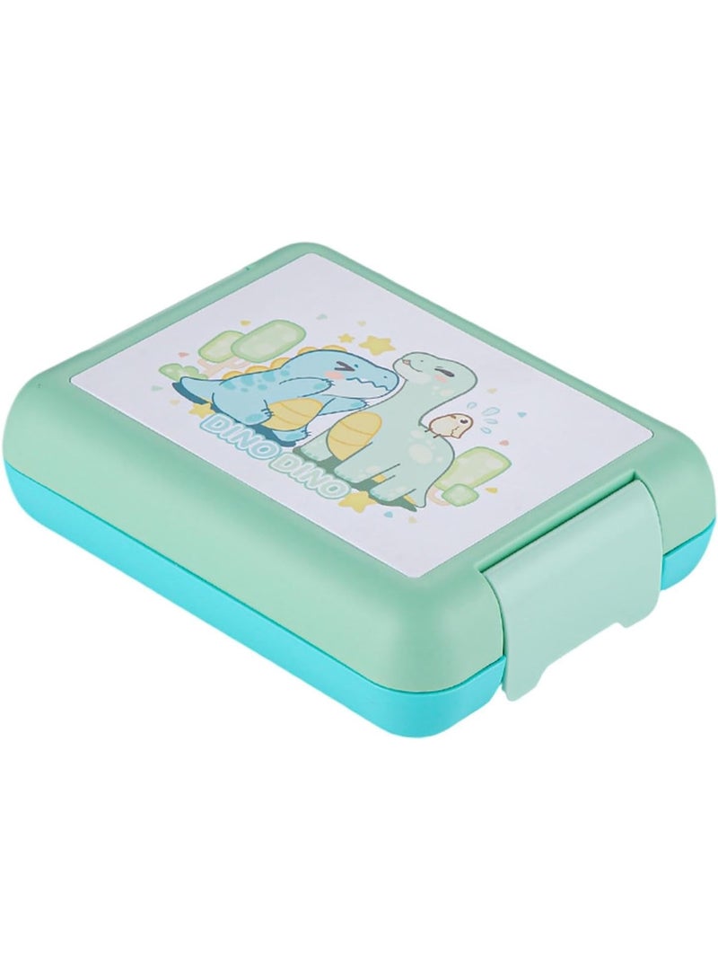 Mobcos Dino Dino Green Plastic Multi-Compartment Portable Kids Lunch Box with Secure Locking Lid for Fresh and Organized Meals - Image 1
