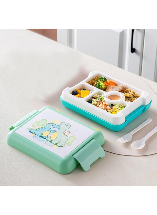 Mobcos Dino Dino Green Plastic Multi-Compartment Portable Kids Lunch Box with Secure Locking Lid for Fresh and Organized Meals - Image 2