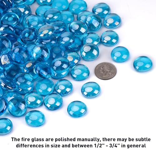 Skyflame 10-Pound Fire Glass Beads for Fire Pit Fireplace, 1/2-Inch Size Caribbean Blue Luster Decorative Blended Fireglass Drops for Landscaping - Image 2