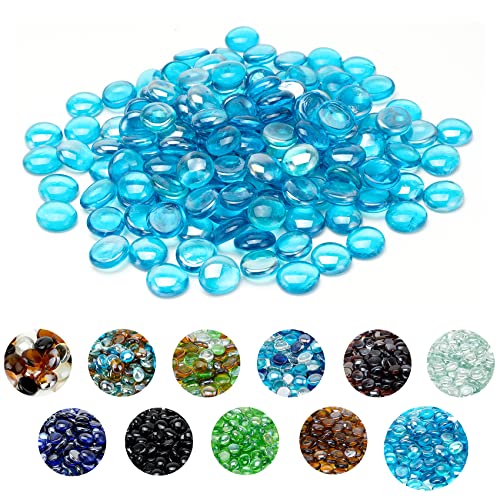 Skyflame 10-Pound Fire Glass Beads for Fire Pit Fireplace, 1/2-Inch Size Caribbean Blue Luster Decorative Blended Fireglass Drops for Landscaping - Image 1