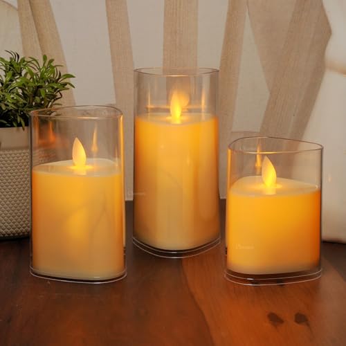 Chronos Acrylic Glass LED Moving Flame Pillar Candle with Triangular Shape - Battery Operated, Flameless, Smokeless, Realistic Flickering, Warm White Light for Home Decor, Diwali (4Inch) - Image 4