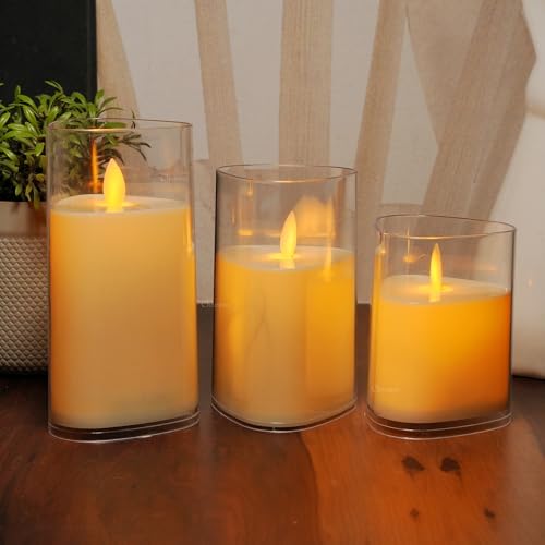 Chronos Acrylic Glass LED Moving Flame Pillar Candle with Triangular Shape - Battery Operated, Flameless, Smokeless, Realistic Flickering, Warm White Light for Home Decor, Diwali (4Inch) - Image 3