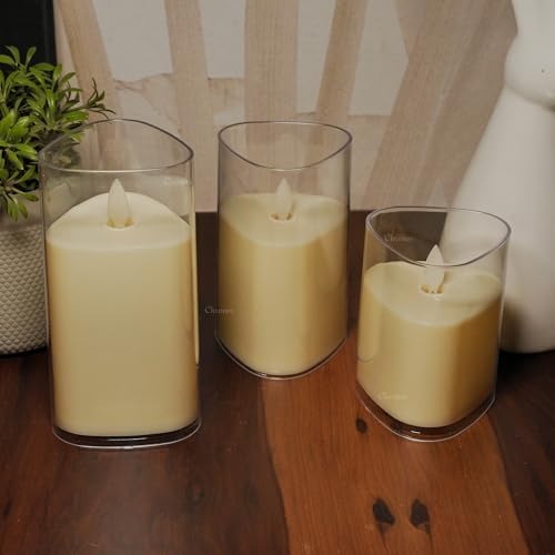 Chronos Acrylic Glass LED Moving Flame Pillar Candle with Triangular Shape - Battery Operated, Flameless, Smokeless, Realistic Flickering, Warm White Light for Home Decor, Diwali (4Inch) - Image 5