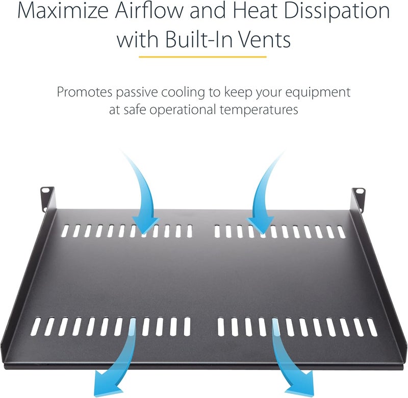 StarTechcom 2U Server Rack Shelf  Universal Vented Rack Mount Cantilever Tray for 19 Network Equipment Rack  Cabinet  Heavy Duty Steel  Weight Capacity 50lb23kg  16 Deep Shelf TAA - Image 3