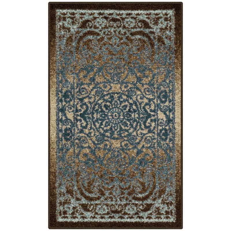 Maples Rugs Pelham Vintage Kitchen Rugs Non Skid Washable Accent Area Carpet Made in USA 18 x 210 GreyBlue