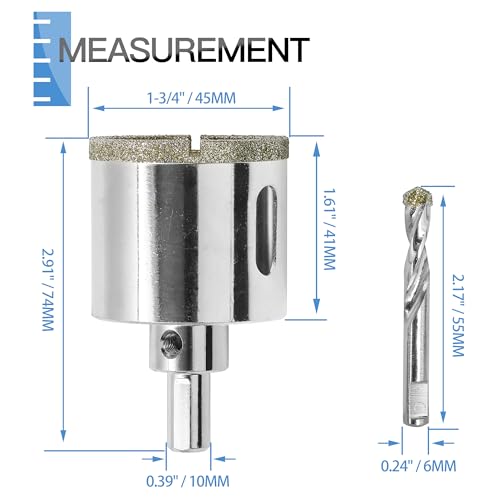 Jamiikury 1-3/4" / 45mm Diamond Hole Saw with Center Drill Bit for Ceramic, Glass, Tile, Porcelain, Marble - Image 3