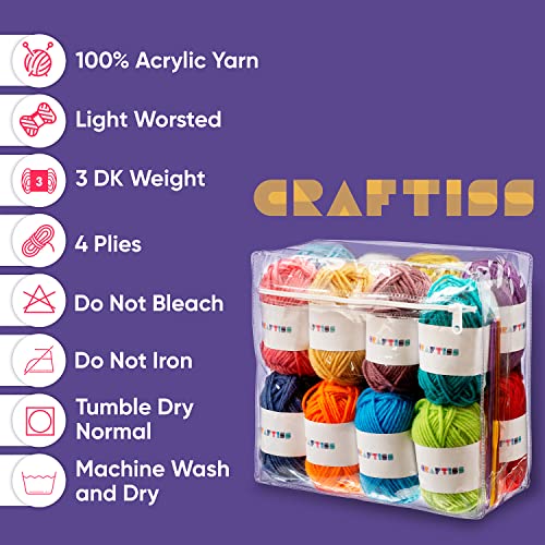 CRAFTISS 16 of 20g/0.7Oz Acrylic Yarn Mini Skeins - 700 Yards of Soft Yarn for Crocheting and Knitting Craft Project, Assorted Starter Crochet Bulk Kit for Adults and Kids - Image 4
