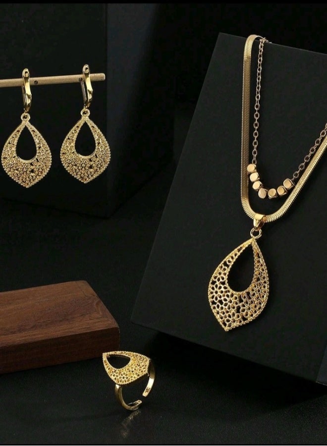 Trendy Stainless Steel Gold Plated Jewellery Set For Women - Image 3