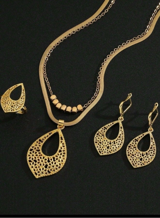 Trendy Stainless Steel Gold Plated Jewellery Set For Women - Image 2