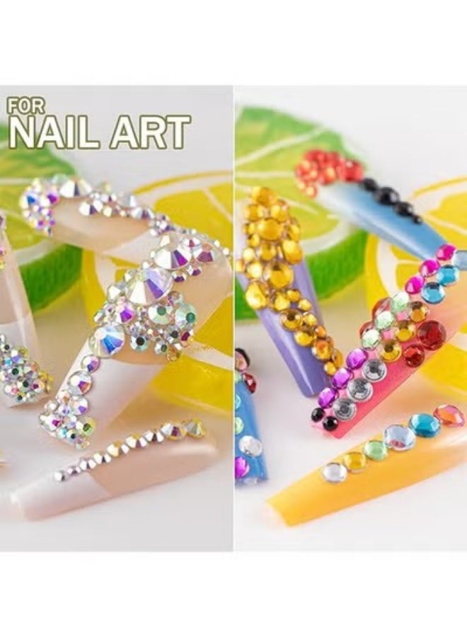 JS Two Packs of Flatback Rhinestones 4520 Pcs, Colorful Nail Art Rhinestones Flatback Crystal Colorful+AB Rhinestone with Picker Pencil and Tweezer, for Nail Art and Decoration - Image 4