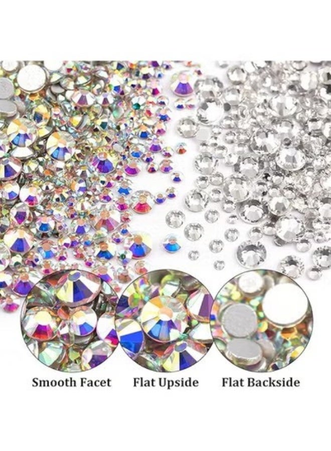 JS Two Packs of Flatback Rhinestones 4520 Pcs, Colorful Nail Art Rhinestones Flatback Crystal Colorful+AB Rhinestone with Picker Pencil and Tweezer, for Nail Art and Decoration - Image 2
