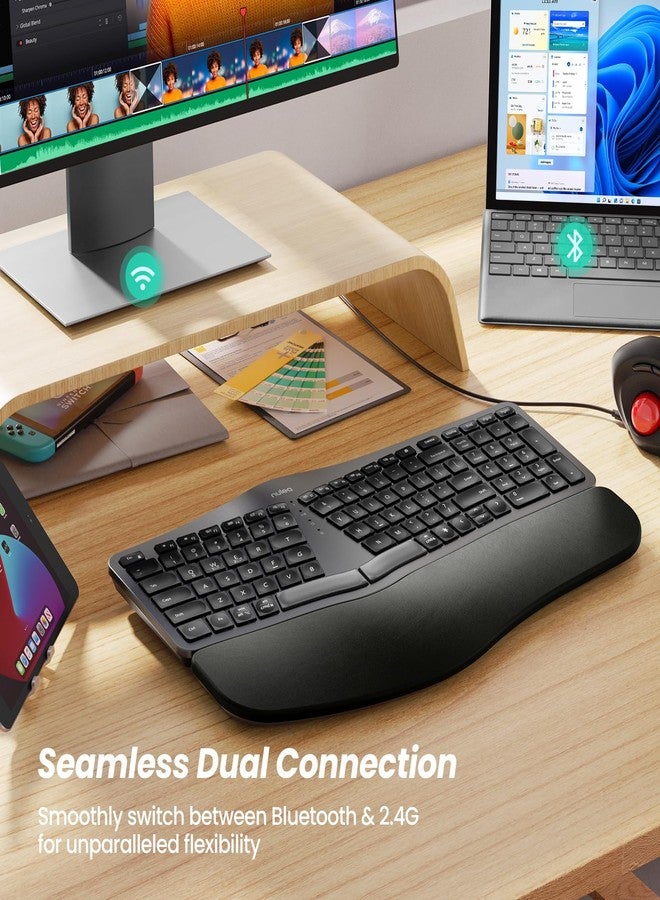 لوحة مفاتيح لاسلكية مريحة من نوليا، لوحة مفاتيح منفصلة مع مسند للمعصم، شحن USB-C، إضاءة خلفية بسبعة ألوان، كتابة طبيعية، اتصال بلوتوث وUSB، متوافقة مع ويندوز/ماك، HD315 - Image 5