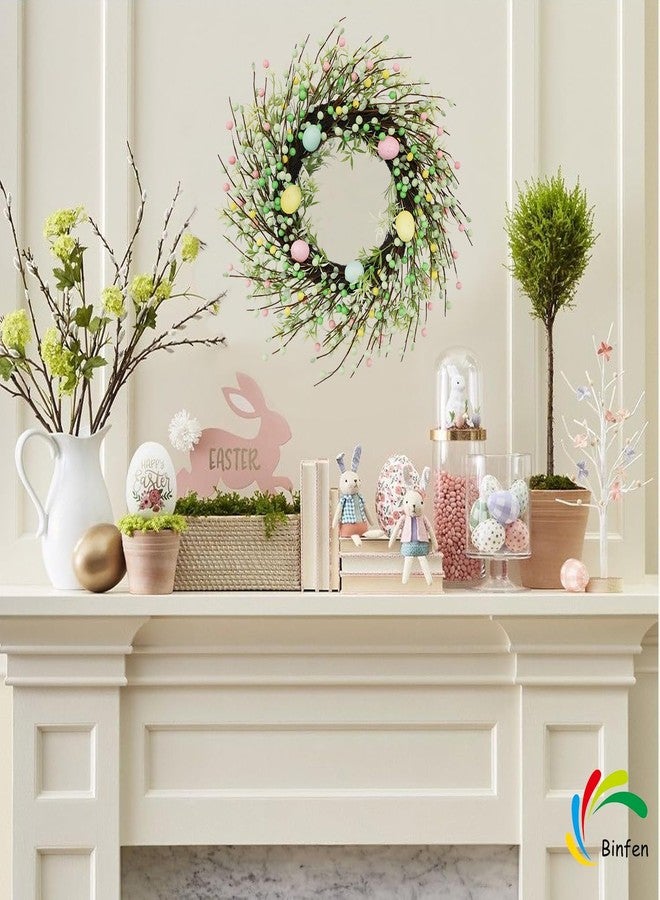 BINFEN 20" Easter Wreath - Pink, Green Yellow Berry & Egg Wreaths for Front Door, Spring Easter Wreath Door Decor Outdoor Indoor - Image 4