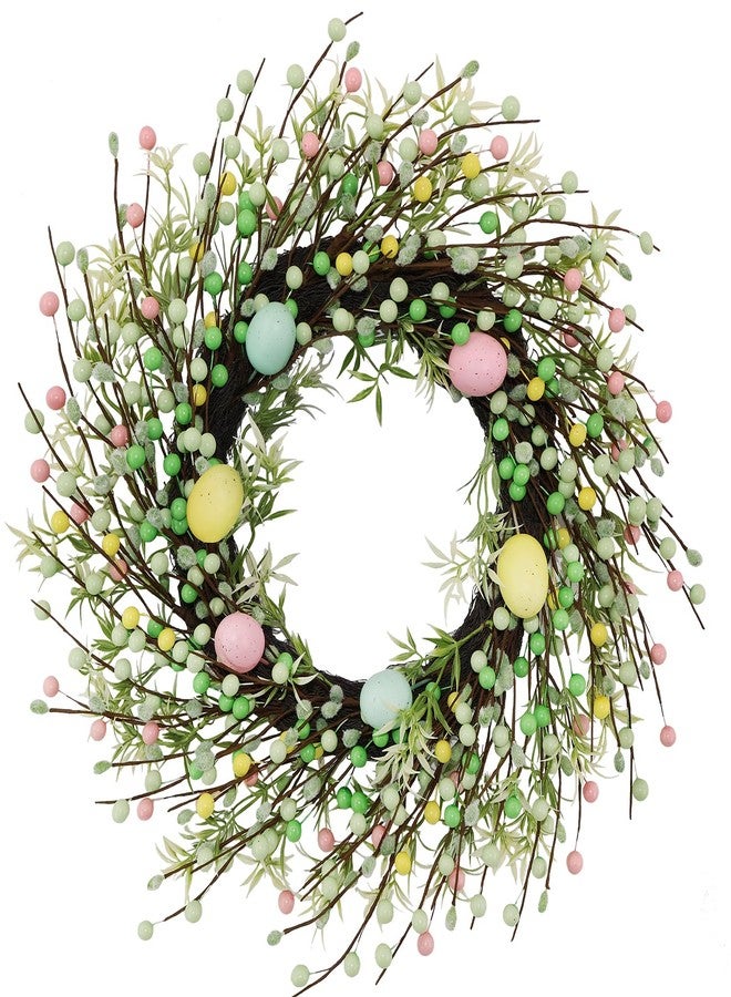 BINFEN 20" Easter Wreath - Pink, Green Yellow Berry & Egg Wreaths for Front Door, Spring Easter Wreath Door Decor Outdoor Indoor - Image 1