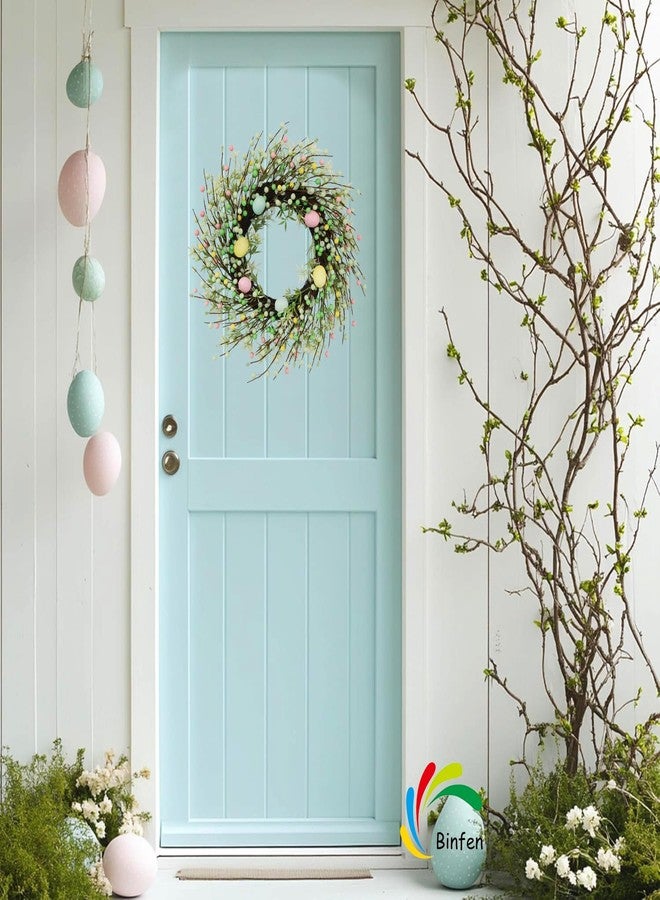 BINFEN 20" Easter Wreath - Pink, Green Yellow Berry & Egg Wreaths for Front Door, Spring Easter Wreath Door Decor Outdoor Indoor - Image 2