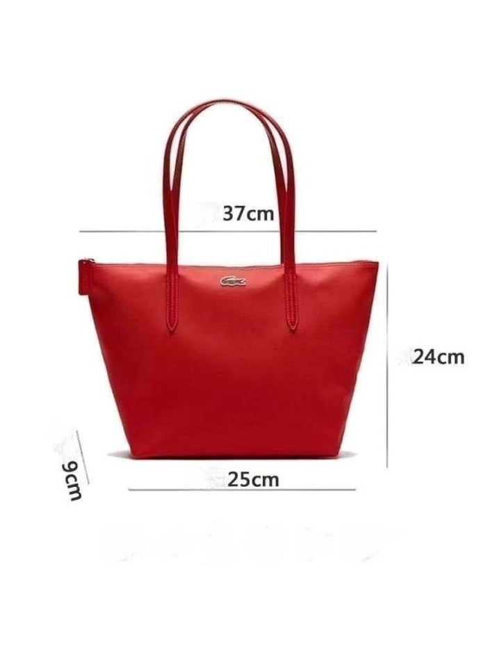 لاكوست حقيبة يد نسائية من لاكوست L12.12 Concept Fashion متعددة الاستخدامات ذات سعة كبيرة وسحاب وحقيبة كتف متوسطة الحجم باللون الأحمر 37 سم * 24 سم * 25 سم  - Image 4