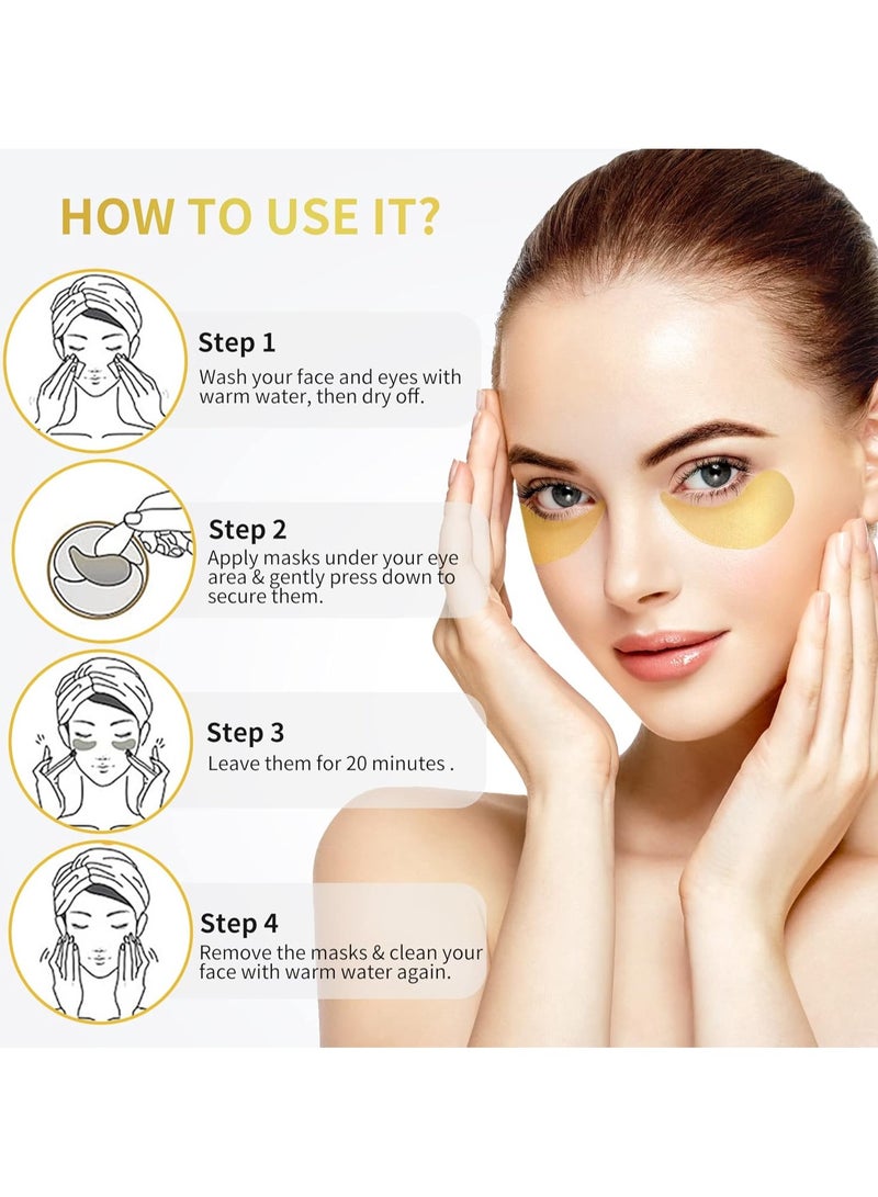 Mask 24K Gold Under Eye Patches - 60 Pack for Puffy Eyes, Dark Circles, Bags & Wrinkles with Collagen & Hyaluronic Acid - Image 5