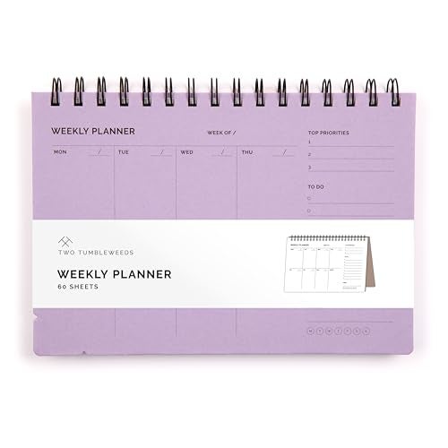 Two Tumbleweeds Undated Weekly Planner Notebook - Spiral Bound, 60 Pages, 5.75 x 8.5" (A5 size), Purple Cover - Image 1