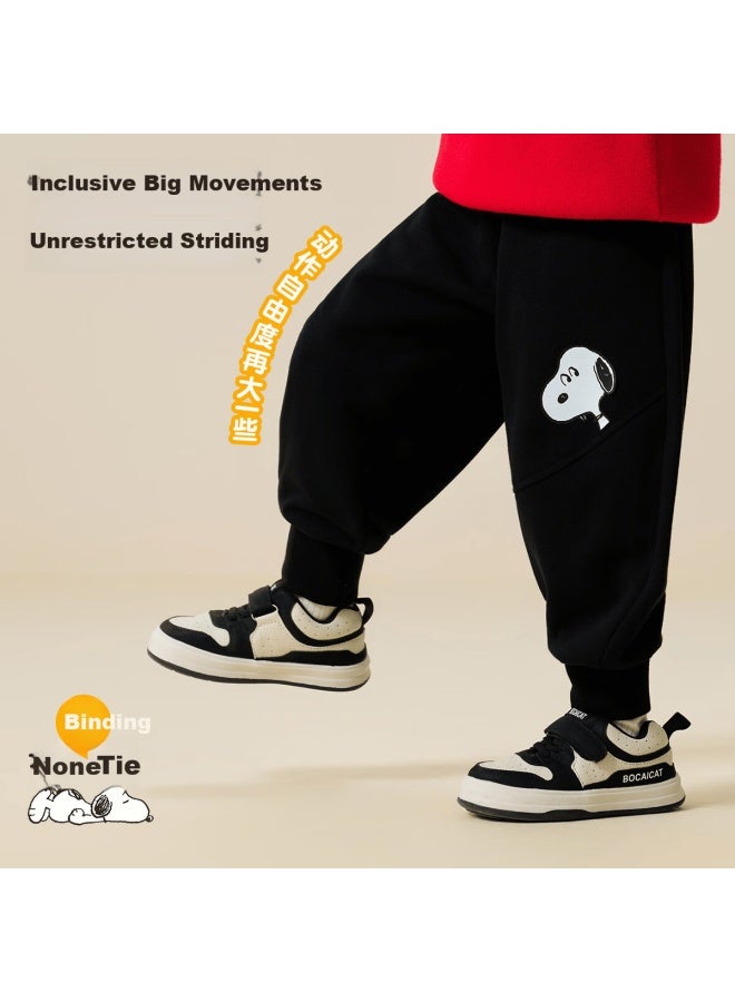 Snoopy Boys' Jogger Pants Children's Sweatpants Toddler Fitted Cuffs Long Pants Baby Fashion Casual Pants Black With Split Print