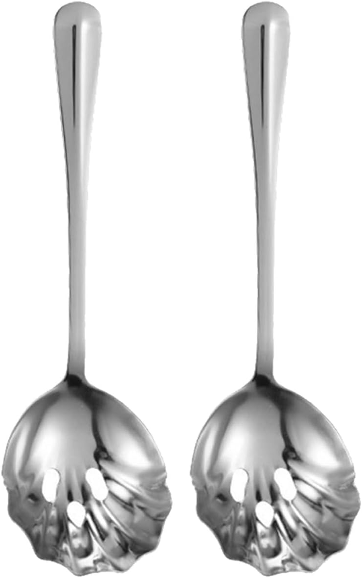 2pcs Stainless Steel Slotted Serving Spoons with Shell Design, Portable Kitchen Utensils for Food Straining and Serving, Ergonomic Bar Strainer Spoons for Cooking and Dining - Image 1