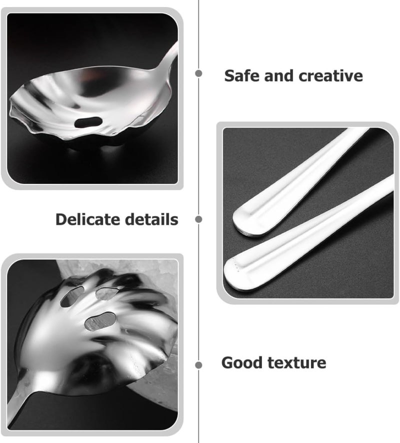 2pcs Stainless Steel Slotted Serving Spoons with Shell Design, Portable Kitchen Utensils for Food Straining and Serving, Ergonomic Bar Strainer Spoons for Cooking and Dining - Image 3