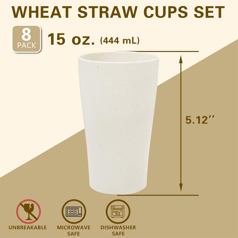 ejonirinjonir EI 8pcs Wheat Straw CupsBeige Unbreakable Plastic Reusable CupsPlastic Tumbler Cups for KitchenDishwasher Safe Water GlassesDrinking Glasses for Water Coffee Juice Tea - Image 2