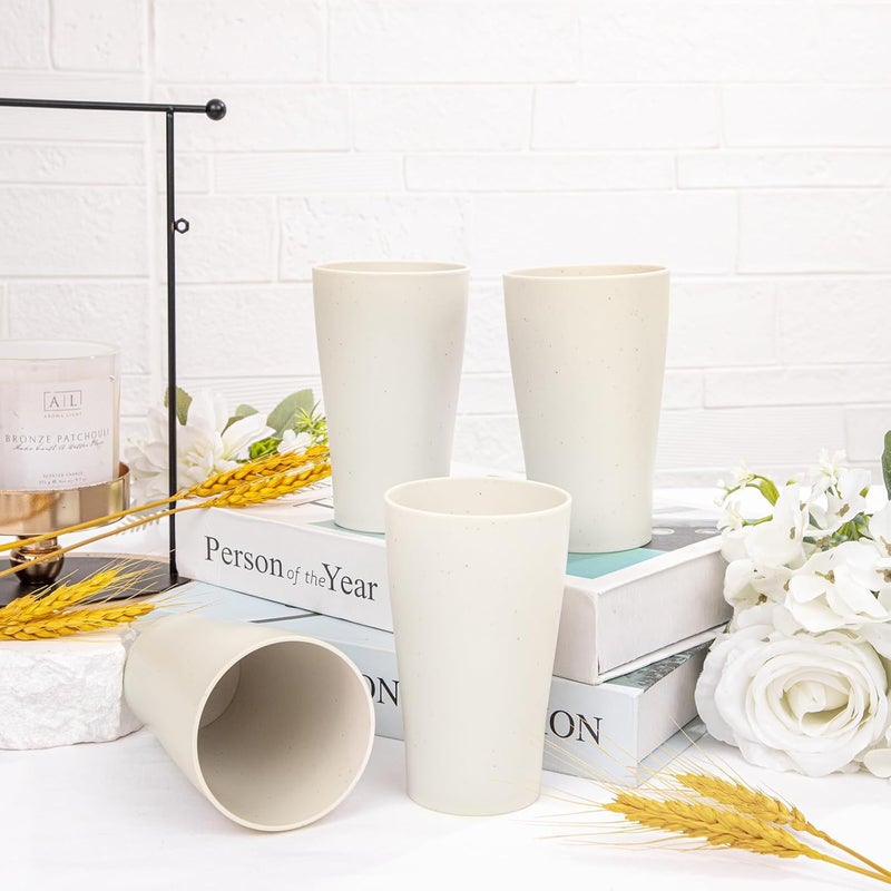 ejonirinjonir EI 8pcs Wheat Straw CupsBeige Unbreakable Plastic Reusable CupsPlastic Tumbler Cups for KitchenDishwasher Safe Water GlassesDrinking Glasses for Water Coffee Juice Tea - Image 4