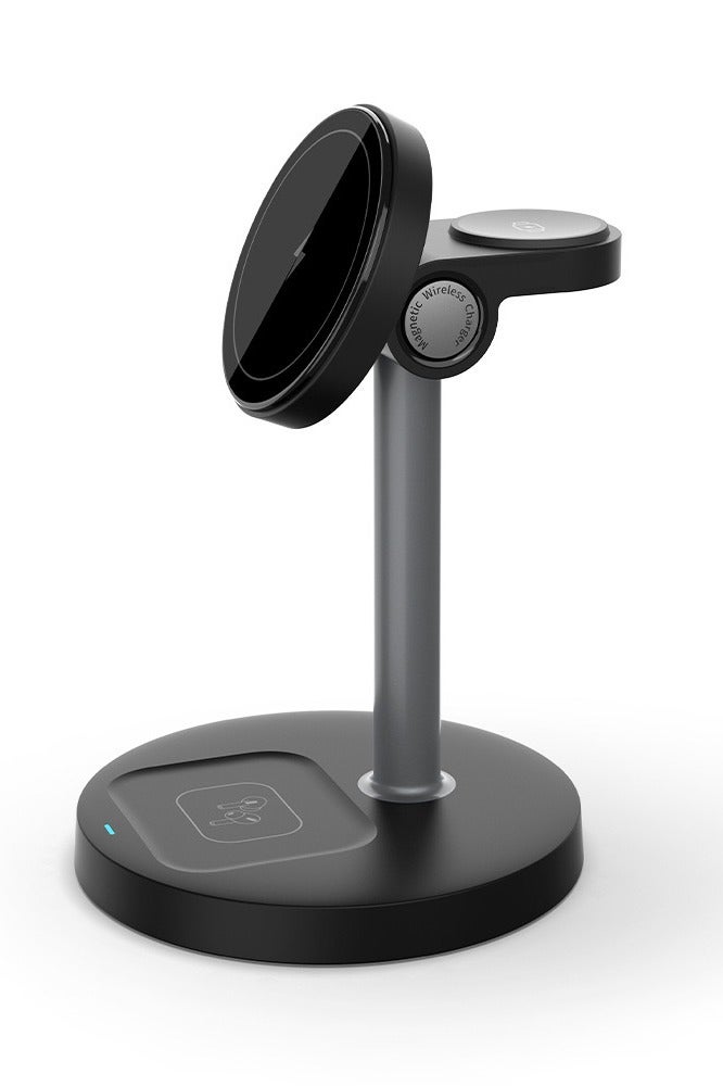 3-in-1 Magnetic Wireless Charger Stand for Phone Watch Earbuds Fast Charging Dock with Strong Magnet and Desktop Holder Black - Image 2