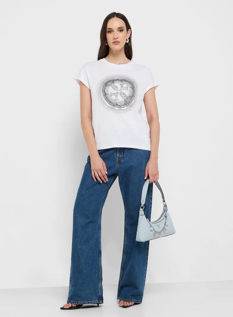 GUESS Crew Neck Short Sleeve 4G Shaded Hotfix T-Shirt