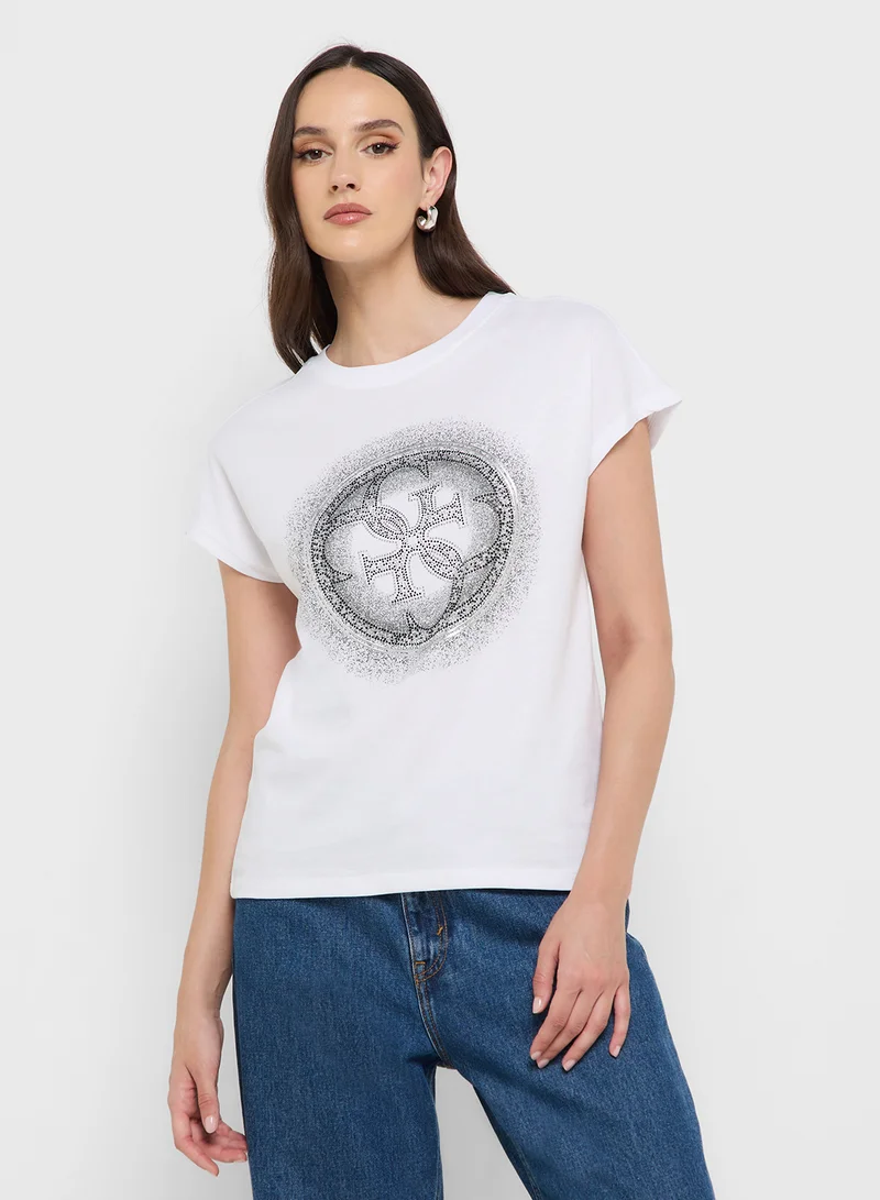 جس Crew Neck Short Sleeve 4G Shaded Hotfix T-Shirt