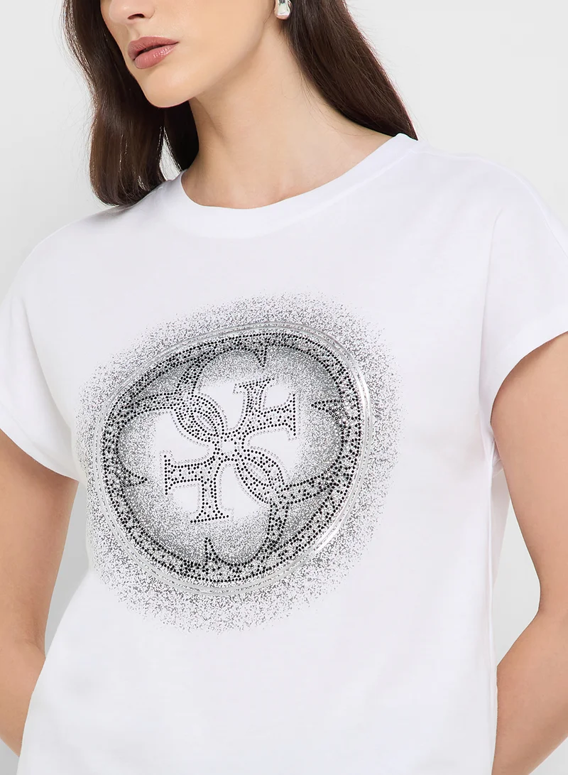 GUESS Crew Neck Short Sleeve 4G Shaded Hotfix T-Shirt
