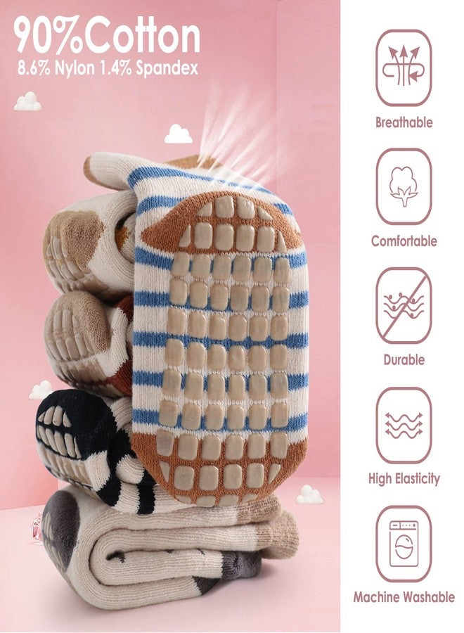 سيمبيك جوارب سيمبيك للأطفال، 4 أزواج جوارب مانعة للانزلاق للأطفال الصغار مع مقابض، هدية للأطفال من الأولاد والبنات، من 1 إلى 3 سنوات (حمار وحشي/ثعلب/بطريق/دب) - Image 4