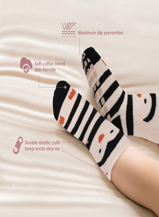 سيمبيك جوارب سيمبيك للأطفال، 4 أزواج جوارب مانعة للانزلاق للأطفال الصغار مع مقابض، هدية للأطفال من الأولاد والبنات، من 1 إلى 3 سنوات (حمار وحشي/ثعلب/بطريق/دب) - Image 5