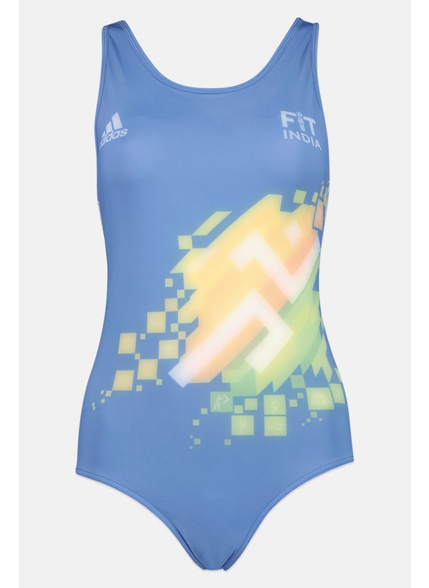 Adidas Women Graphic Print One Piece Swimsuit, Blue  - Image 1