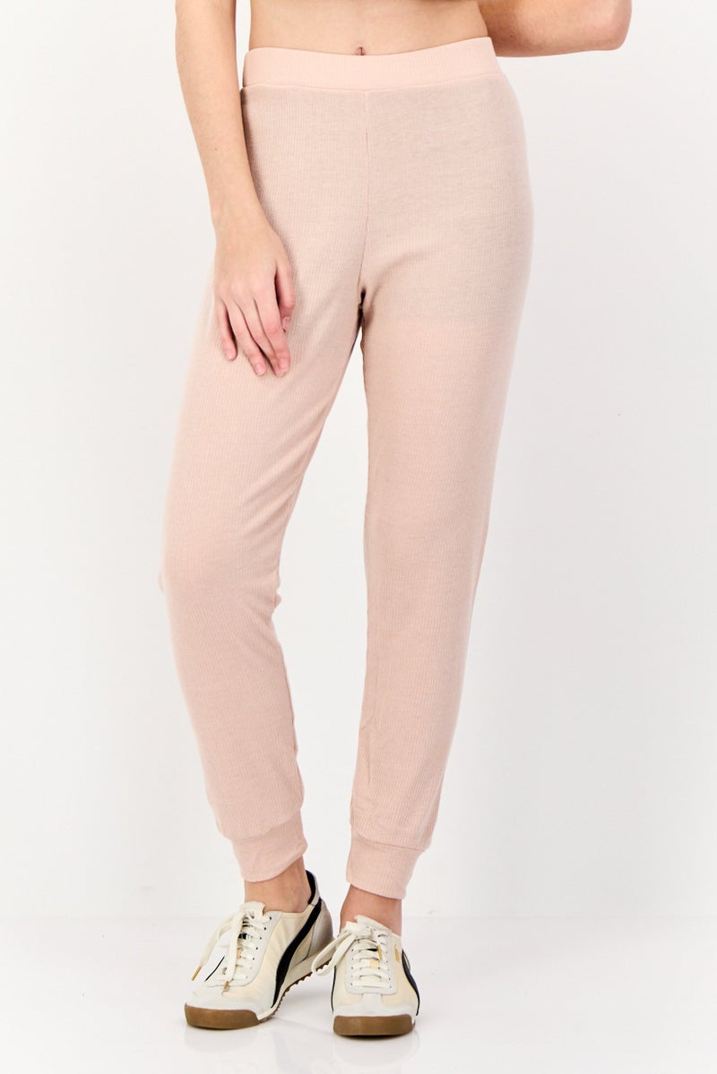 BRAVE SOUL Women Regular Fit Textured Jogger Pants, Rose Blush  - Image 1