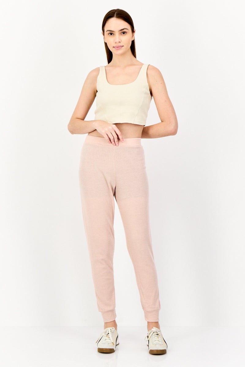 BRAVE SOUL Women Regular Fit Textured Jogger Pants, Rose Blush  - Image 3