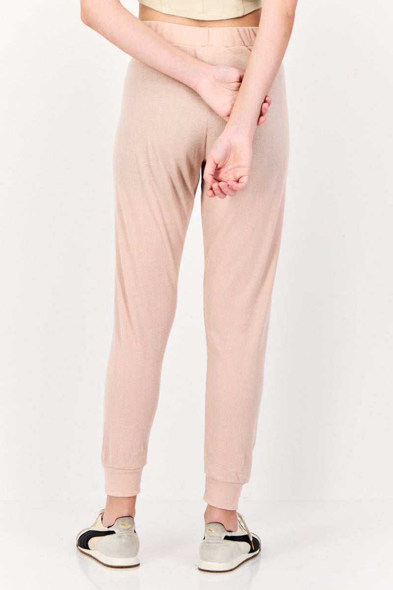 BRAVE SOUL Women Regular Fit Textured Jogger Pants, Rose Blush  - Image 2
