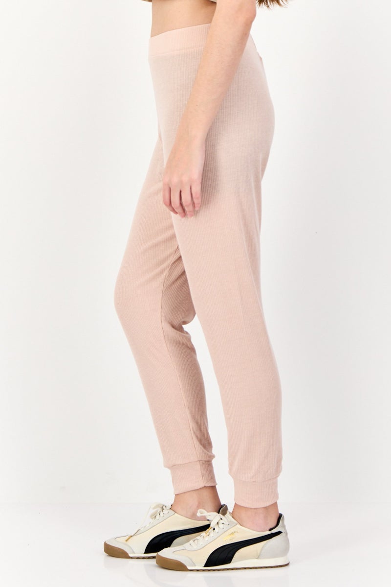 BRAVE SOUL Women Regular Fit Textured Jogger Pants, Rose Blush  - Image 4