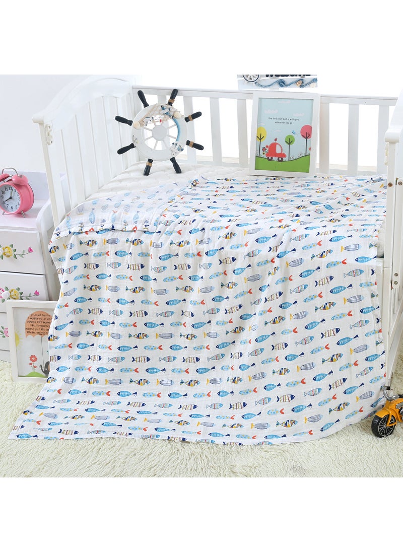 Generic Soft Muslin Swaddle Cartoon Print Baby Blanket A lot of fish 