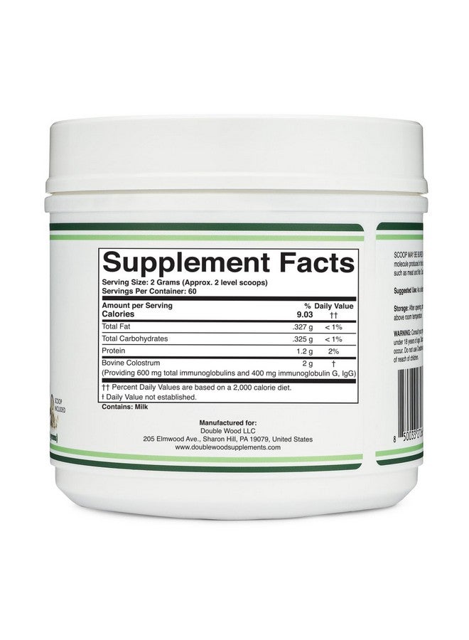 Double Wood Supplements Bovine Colostrum Powder for Women and Men, for Gut Health, Skin & Hair, Immune Support (120 Grams, 60 Day Supply - Standardized to 30% Total Immunoglobulins and 60% Protein) - Image 3