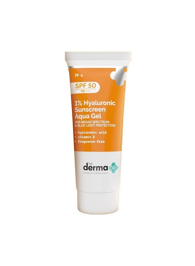 THE derma Co 1% Hyaluronic Sunscreen Spf 50 Aqua Gel, Pa++++, Lightweight, No White-Cast For Broad Spectrum & Blue Light Protection For Oily, Dry, Acne-Prone Skin - 30G - Image 1