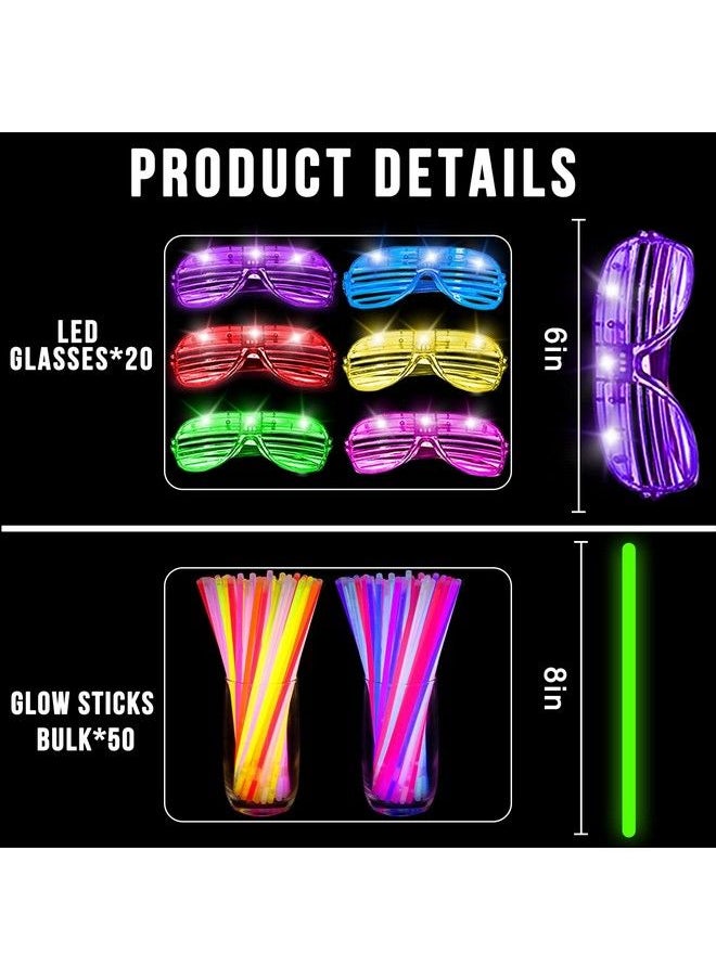 Camlinbo - 120 Pack July 4Th Glow Sticks Party Supplies Led Light Up Toys Glow In The Dark For Kid/Adult With 100 Glow Stick Necklaces Bracelets 20 Shutter Shades Glasses Birthday Carnival July 4Th Party Favors - Image 1
