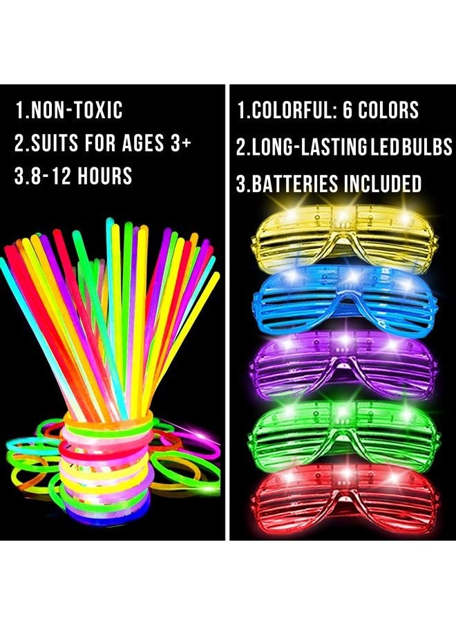 Camlinbo - 120 Pack July 4Th Glow Sticks Party Supplies Led Light Up Toys Glow In The Dark For Kid/Adult With 100 Glow Stick Necklaces Bracelets 20 Shutter Shades Glasses Birthday Carnival July 4Th Party Favors - Image 1