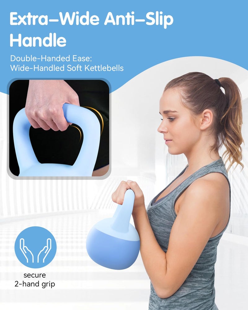 LAVVON Soft Kettlebell - Cushioned Impact-Resistant Base and Anti-Slip, Kettle bell Anti-Slip Grip Weight for Home Workouts, Safe Strength Training Kettlebells Sets for Women & Men, With Non-slip Gloves (Blue, 15 LB) - Image 4