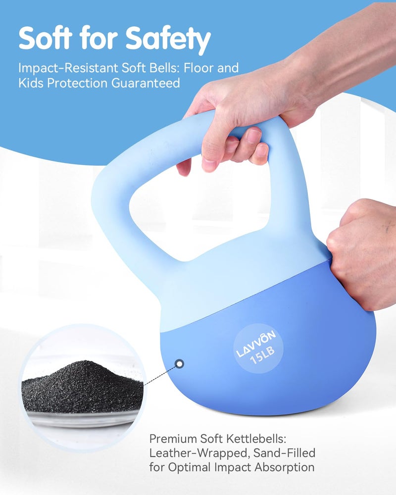 LAVVON Soft Kettlebell - Cushioned Impact-Resistant Base and Anti-Slip, Kettle bell Anti-Slip Grip Weight for Home Workouts, Safe Strength Training Kettlebells Sets for Women & Men, With Non-slip Gloves (Blue, 15 LB) - Image 2